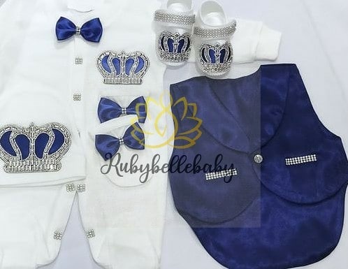 5pcs Baby Prince Tux Set - Navy Blue and Silver/ Navy Blue and Gold - RUBYBELLEBABY