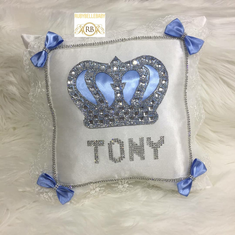 Prince Customisable Crown Pillow - Blue/Silver - RUBYBELLEBABY