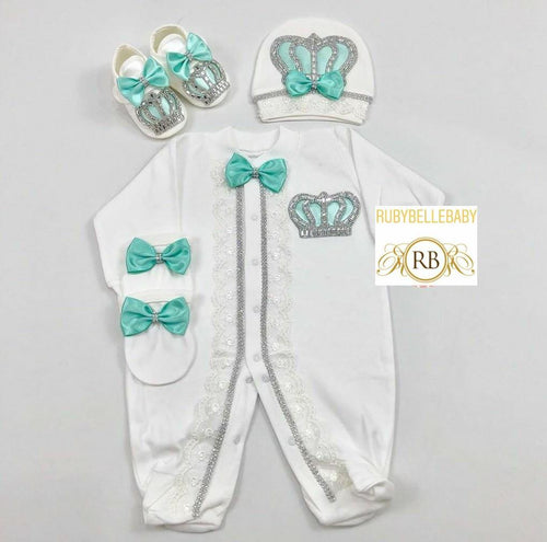 4pcs Laced Prince Set Mint Green and Silver - RUBYBELLEBABY