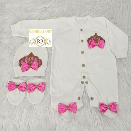 3pcs Princess Set Fuschia Pink and Gold - RUBYBELLEBABY