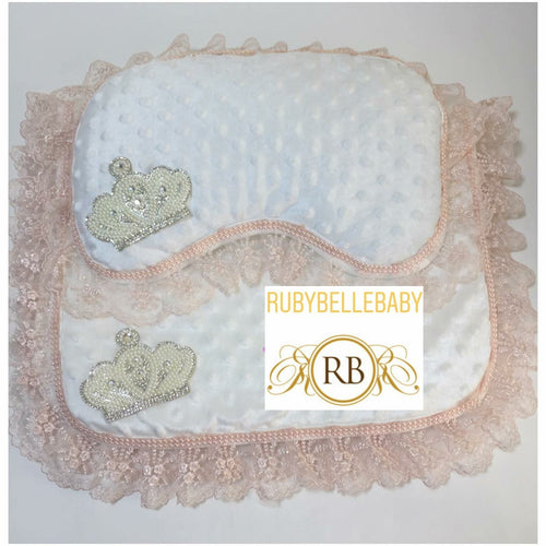 Beaded Crown Mat and Pillow - Blush - RUBYBELLEBABY