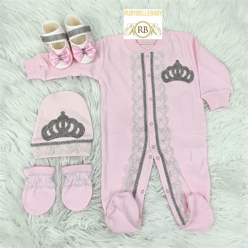 4pcs Laced Princess Set Pink - RUBYBELLEBABY