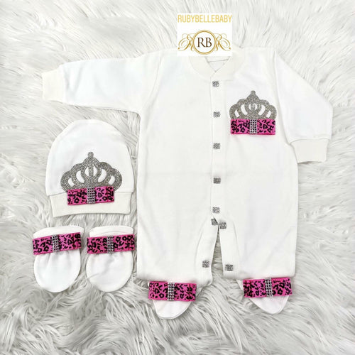 3pcs Princess Set Patterned Pink and Silver - RUBYBELLEBABY