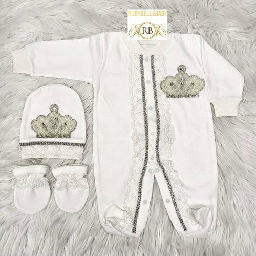 3pcs Jeweled Princess Set - White - RUBYBELLEBABY