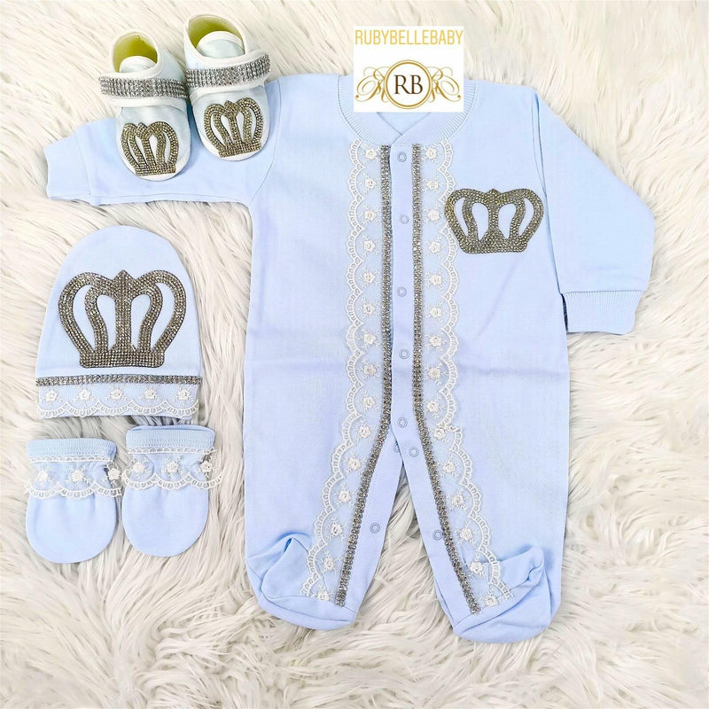 4pcs Laced Prince Set Light Blue and Silver - RUBYBELLEBABY
