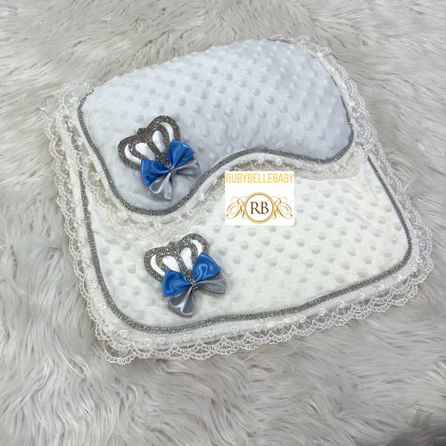 Prince Blue Bow Crown Mat and Pillow - RUBYBELLEBABY