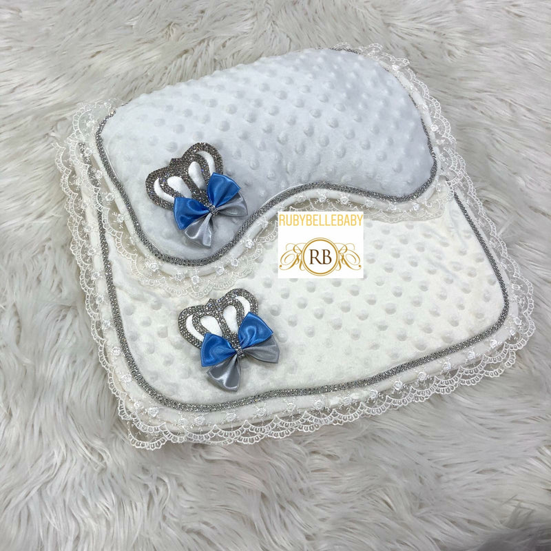 Prince Blue Bow Crown Mat and Pillow - RUBYBELLEBABY
