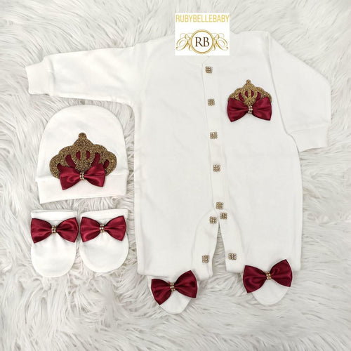 3pcs Princess Set Burgundy and Gold - RUBYBELLEBABY