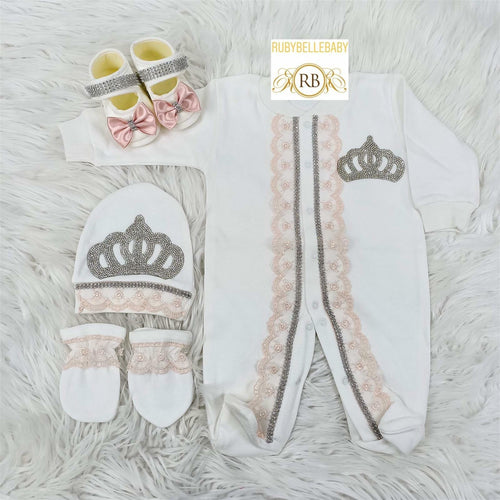 4pcs Laced Princess Set Blush - RUBYBELLEBABY