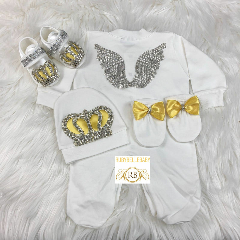 4pcs Angel Wing Prince Set Yellow and Silver - RUBYBELLEBABY