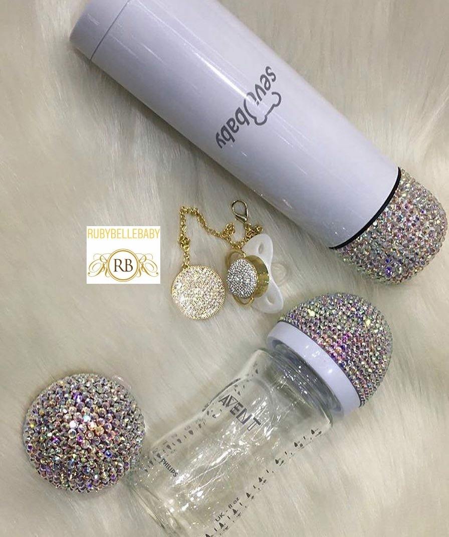 Crystals Pacifier & Clip + Bottle + Thermo Bottle + Hair Brush Set