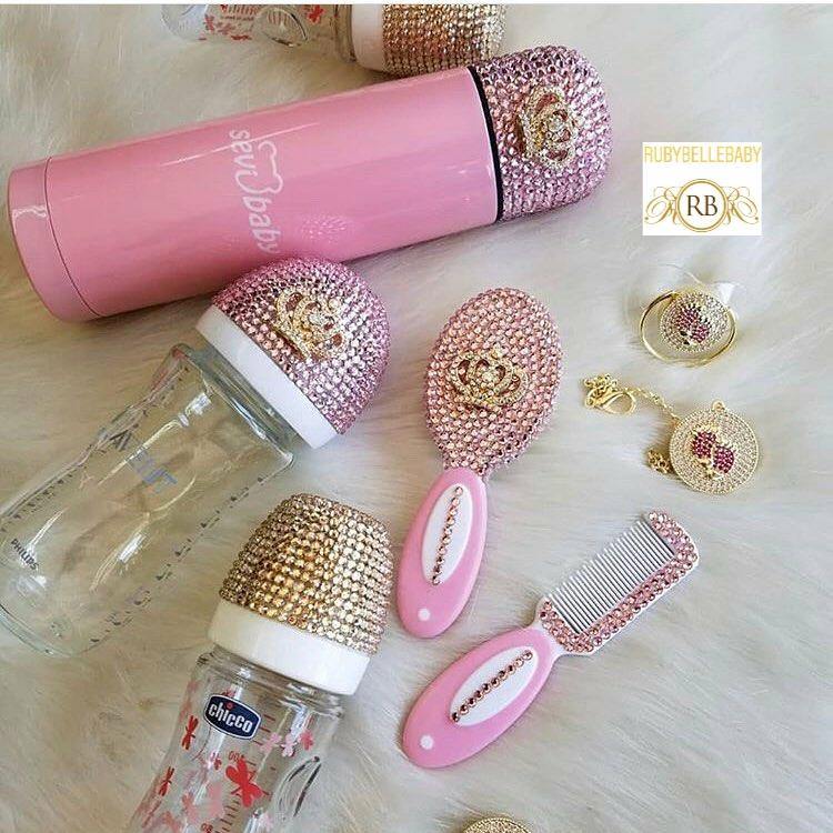 Crystals Pacifier & Clip + Bottle + Thermo Bottle + Hair Brush Set