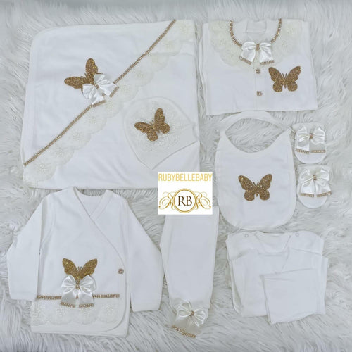 Newborn Baby Girl Clothes Set 10pcs Butterfly Set - Gold - RUBYBELLEBABY