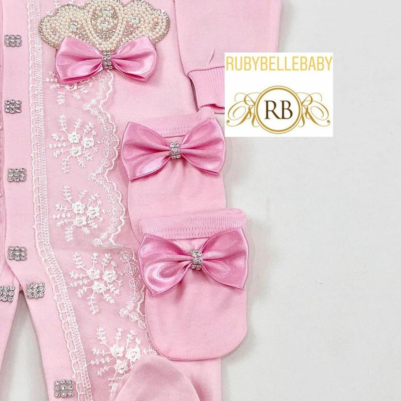 3pcs Jeweled Princess Set - Pink - RUBYBELLEBABY
