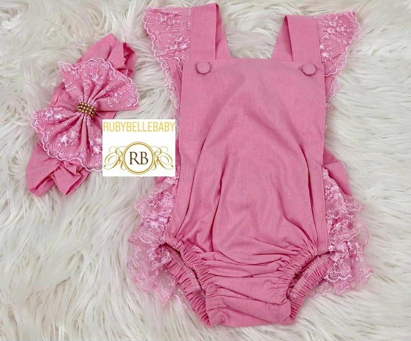 Baby Lace Rompers - Pink - RUBYBELLEBABY