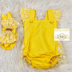 Baby Lace Rompers - Yellow - RUBYBELLEBABY