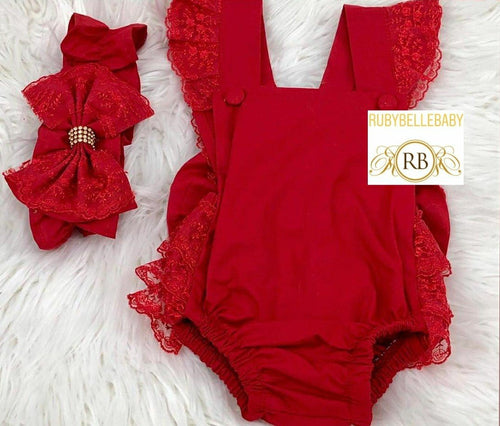 Baby Lace Rompers - Red - RUBYBELLEBABY