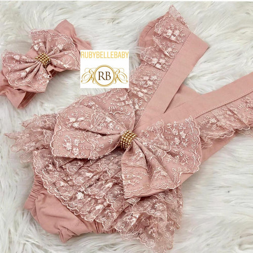 Baby Lace Rompers - Blush - RUBYBELLEBABY