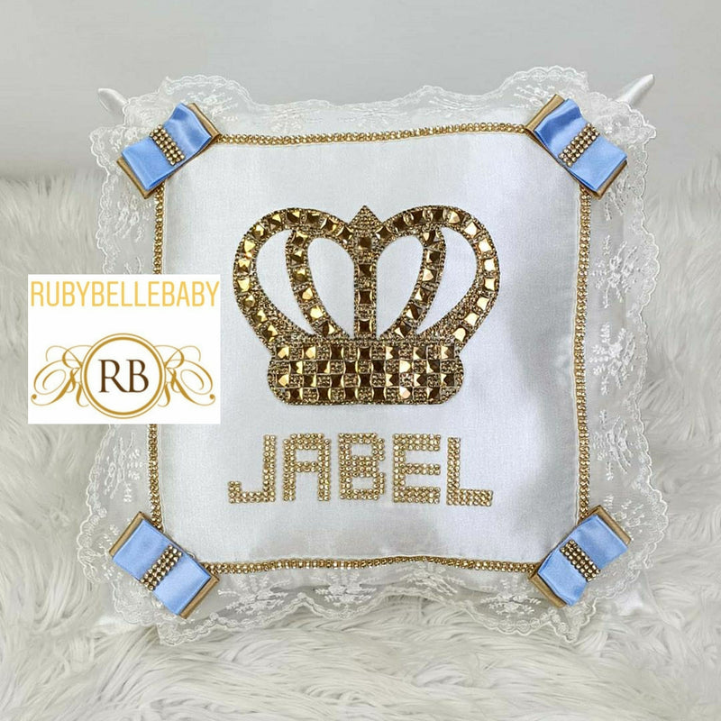 Prince Crown Baby Pillow - White/Blue - RUBYBELLEBABY