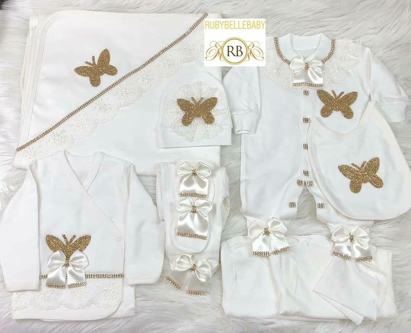 Bling Baby Clothes Set 10pcs Butterfly Set - Gold - RUBYBELLEBABY