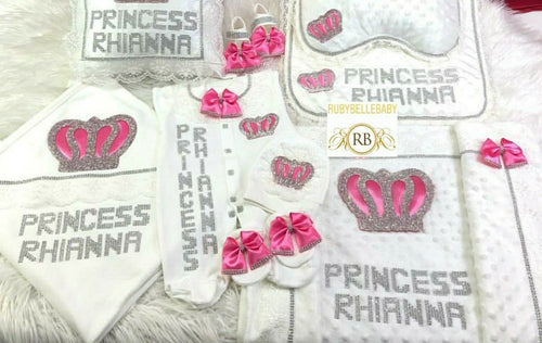 8pcs Royal Crown Set - Pink/Silver
