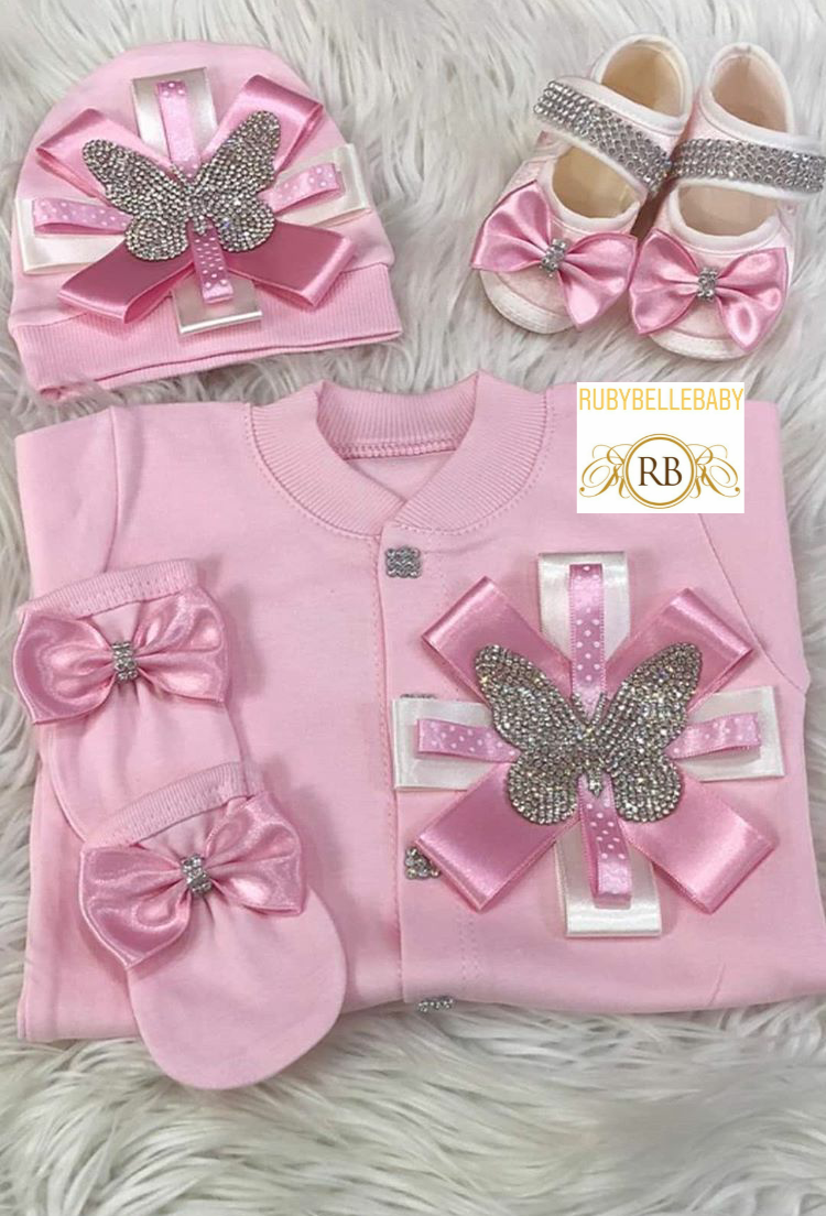 4pcs Bow Butterfly Princess Set - Pink