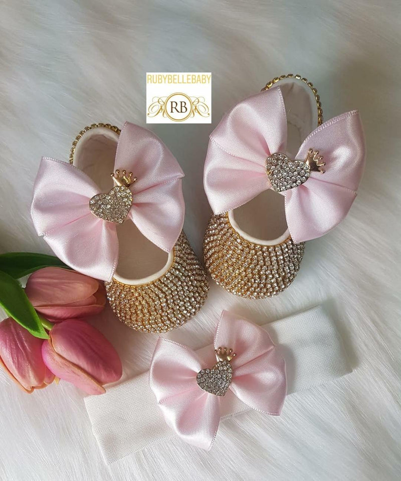 Heart Crown Baby Shoe Set - Pink - RUBYBELLEBABY