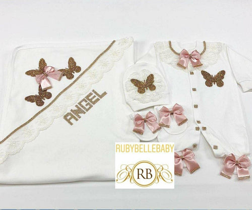 4pcs Butterfly Blanket Set - Blush Pink - RUBYBELLEBABY