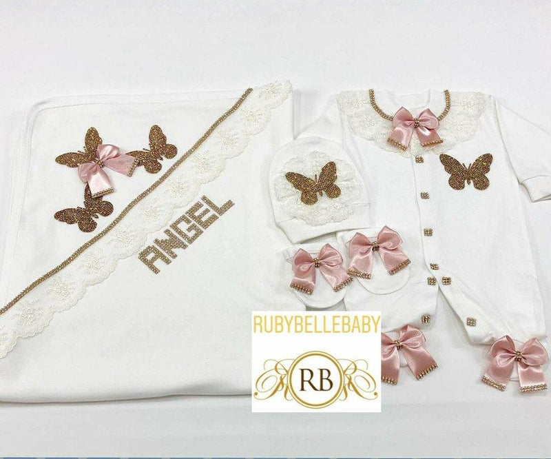 4pcs Butterfly Blanket Set - Blush Pink - RUBYBELLEBABY