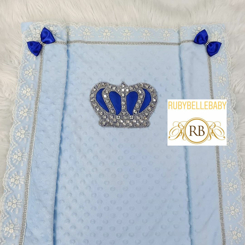 HRH Crown Mink Bling Baby Blanket - Blue