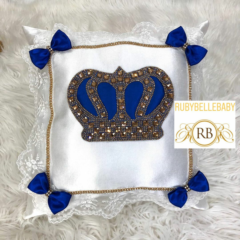 HRH Crown Baby Pillow - Royal blue/Gold