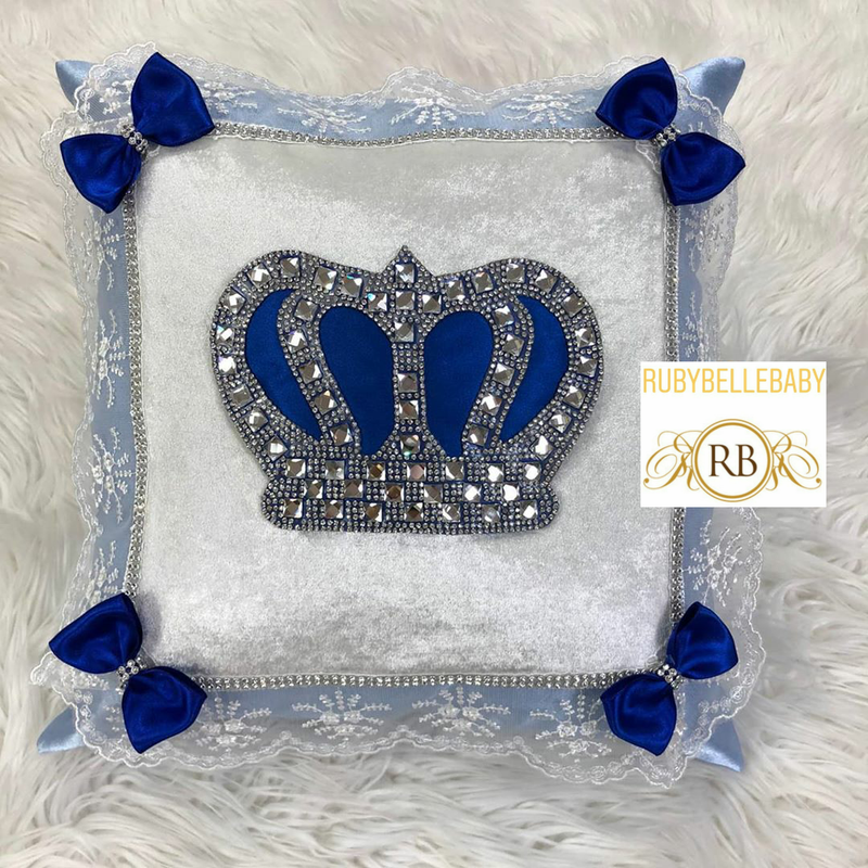 HRH Crown Baby Pillow - Blue
