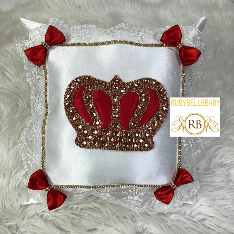 HRH Crown Baby Pillow - Red/Gold