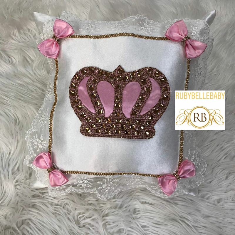 HRH Crown Baby Pillow - Pink/Gold