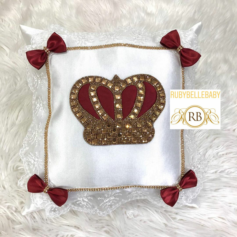 HRH Crown Baby Pillow - Wine/Gold