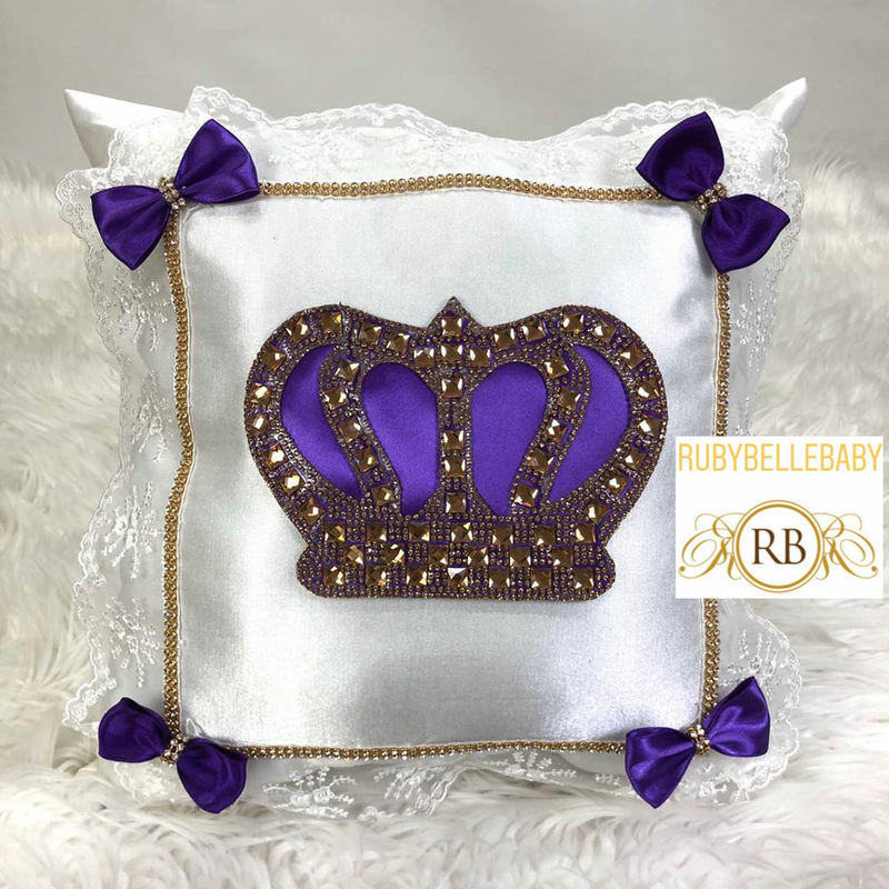 HRH Crown Baby Pillow - Purple/Gold