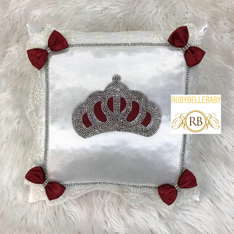 Princess Crown Baby Pillow - Burgundy/Silver