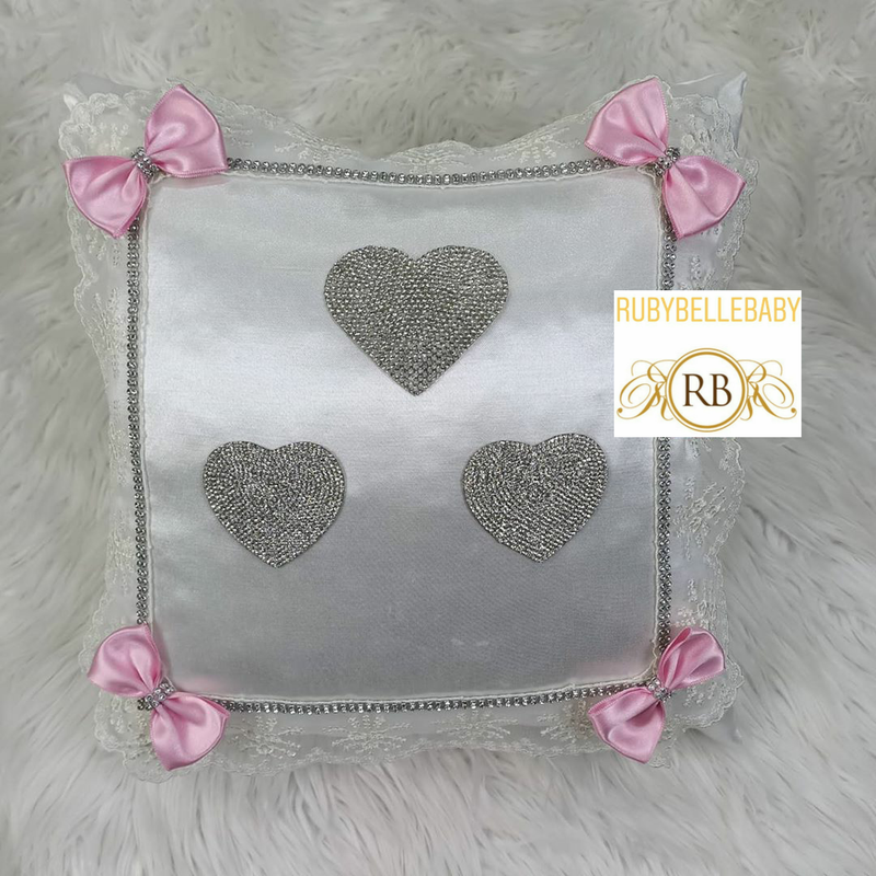 Heart Design Baby Pillow - Pink/Silver