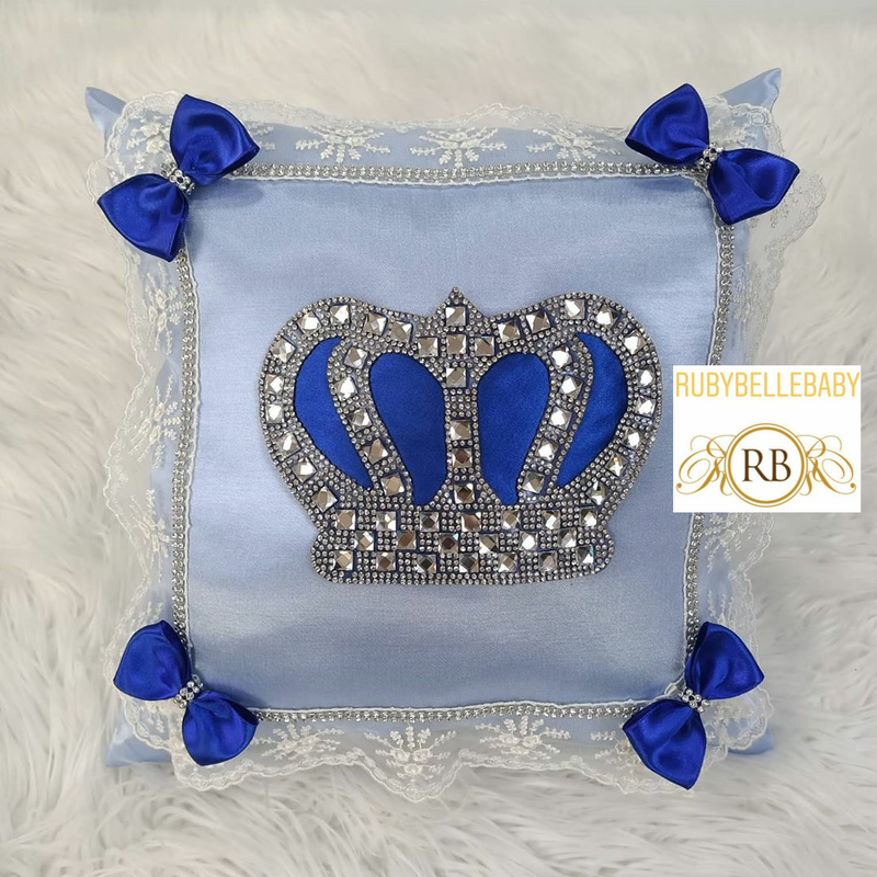 HRH Crown Baby Pillow - Light/Royal blue