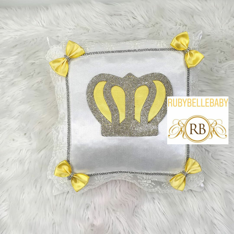 Royal Crown Baby Pillow - White/Yellow