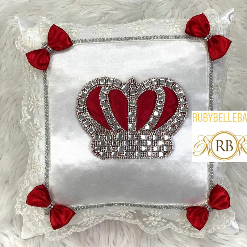 HRH Crown Baby Pillow - Red/Silver