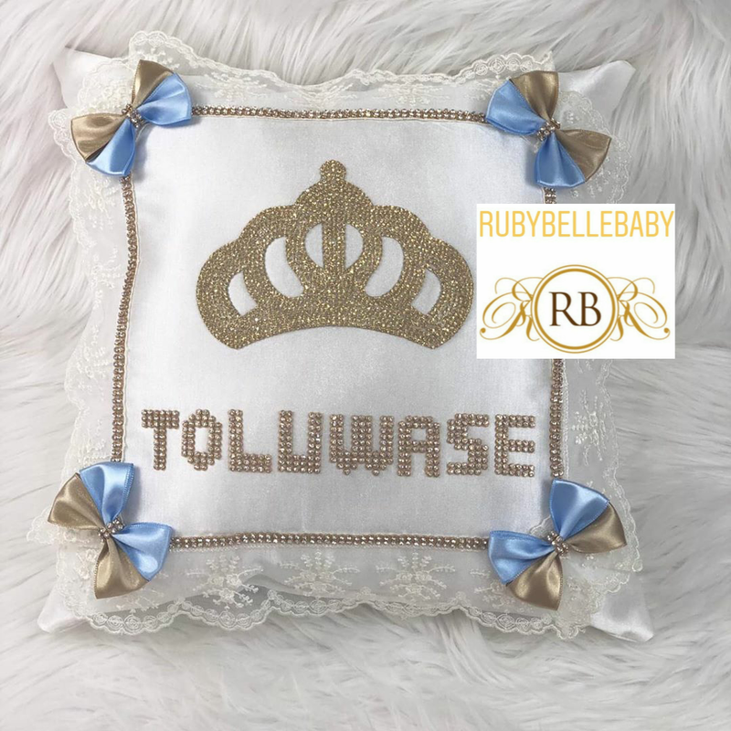 Princess Crown Baby Pillow - Light Blue/Gold
