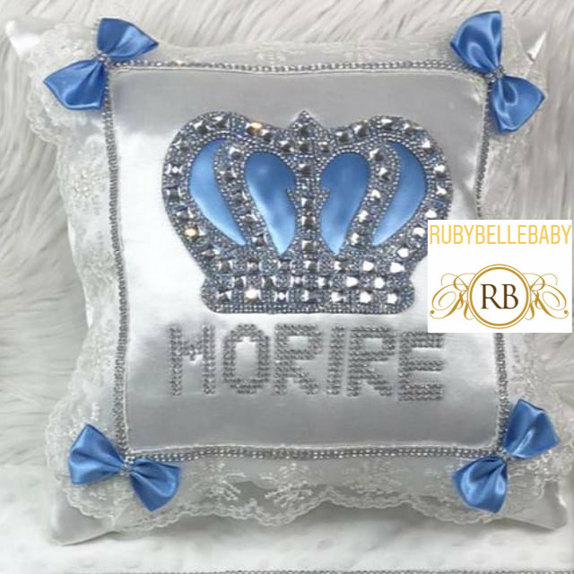 HRH Crown Baby Pillow - White/Light Blue