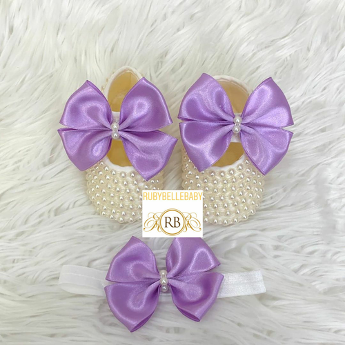 Kate Beaded Bow Shoes + Hairband - Lilac - RUBYBELLEBABY