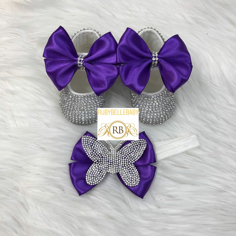 Swarvoski Butterfly Shoe Set- Purple - RUBYBELLEBABY