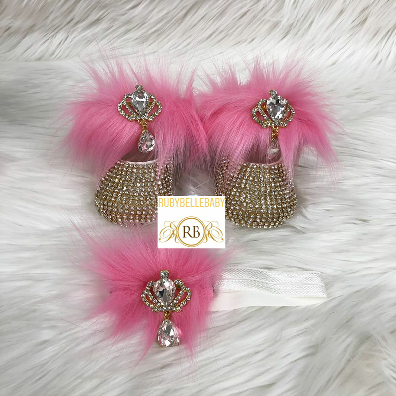 Carina Swarvoski Shoe Set - Pink/Gold - RUBYBELLEBABY