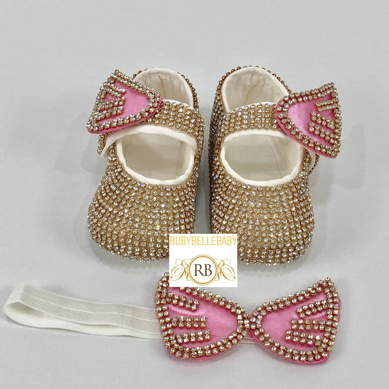 Swarvoski Wing Shoe Set - Gold/Pink - RUBYBELLEBABY