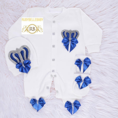 4pcs Big Bow Prince Set - Blue and Silver - RUBYBELLEBABY