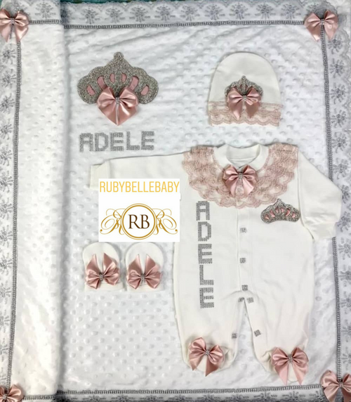 4pcs Jeweled Blanket Set - Blush Pink - RUBYBELLEBABY