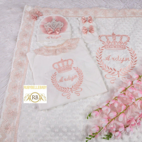 3pcs Jeweled Blanket Set  -  Blush - RUBYBELLEBABY